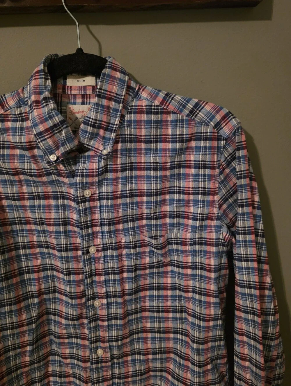 J. Crew The Broken-In Oxford Slim Check Button Up Size Small Organic Cotton